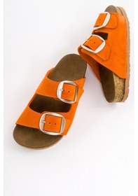 Resim Luvishoes 101 Hakiki Deri Turuncu Süet Kadın Terlik Turuncu 