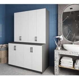 Resim Maven Çamaşır Ve Kurutma Makinesi Dolabı Banyo Dolabı Füme Beyaz Füme - Beyaz 