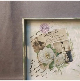 Resim Uretti - Gülnur 8452 - 7018 El Yapımı Sunumluk Dekoratif Ahşap Tepsi - Koyu Yeşil 1 Adet 