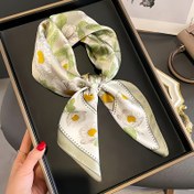 Resim Yeni - Daisy 70 Saten Kare Eşarp, Moda Minimalist Çok Yönlü Kadın Boyun Eşarpi, Yumuşak ve Pürüzsüz İnce Sarma Saç Bandı Şal Fiyonklu 