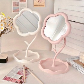 Resim Çiçekli Ayna Yurt Odası Masaüstü Yüksek Kaliteli Depolama Makine Aynası Sevimli Dönebilir Yaratıcı Vanity 