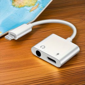 Resim 2'si 1 Arada Çift Arayüz Adaptörü & iPhone Kulaklıklar için Splitter, Lightning Konnektörü Aux Ses Dönüştürücü ile Arama ve Şarj Desteği - iPhone 13/12/11/X/XS/XR/8/7 ve iPad için, Şarj Kablosu 