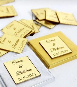Resim SHR 25’li Gold Pleksi İsimlik 3x3 cm - Söz Nişan Çikolata Süsü 