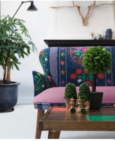 Resim Azra Mobilya Ikili Koltuk -kanepe -balkon Koltuğu -koltuk- Etnik Desen - - Ahşap Ayak - Lila Pembe 