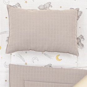 Resim Alt Açma Matı ve Yastık - Çift Taraflı - Açık Gri Muslin - Gri Tavşan 