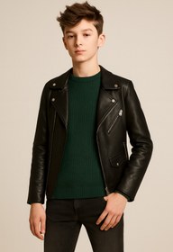 Resim CLOUDY WEAR&DESİGN Erkek Çocuk Kışlık Dokulu Yeşil Triko Kazak 