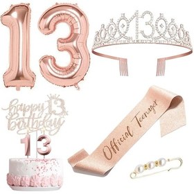 Resim Honmex Gül Altın Kadınlar Partisi Dekorasyon Seti - Kristal Taç, Rakamlı Balon, Dekoratif Kemer Ve Pin İle Doğum Günü Organizasyonları EP66 