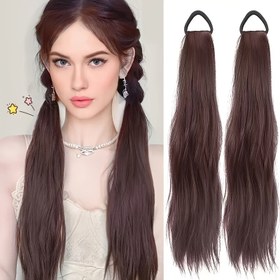 Resim 2 Adet Kadınlar İçin Şık Su Dalgası At Kuyruğu Uzantıları, 50.8 cm Yüksek Sıcaklık Lif, Doğal Kıvrım, Elastik Bant, Çok Yönlü Stil Seçenekleri, Her Yaş İçin Uygun, At Kuyruğu Saç Uzantıları 