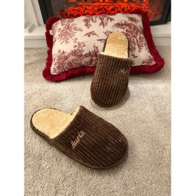 Resim Aksulu Erkek Sessiz Taban Çok Yumuşak ve Hafif Içi Yünlü Peluş Ev Terliği 