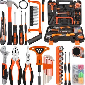 Resim 103 Parça Ev Alet Seti, Geliştirilmiş Ev Tamir Takımı, Plastik/Açkı/Pense/Misina ve Tornavida Seti, Erkekler ve Kadınlar/DIY Tutkunları İçin Uygun, Ev ve Araç Tamir Aletleri 