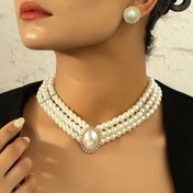 Resim Vintage Lüks Fransız Düğün Mevsimi Sahte İnci Kolye ve Küpe Seti 