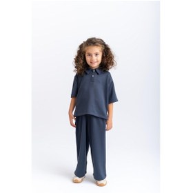 Resim Oliventhekid Unisex Polo Yaka Bol Paçalı Takım Lacivert Lacivert 