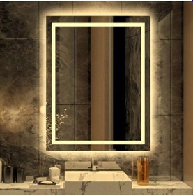 Resim Nuun Dekor 80x60 Günışığı Ledli Kumlamalı Banyo Aynası - Trafolu Şeffaf 