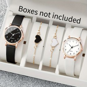 Resim Kadın Saati Öğrenci Taze Minimalist Dijital Kadran Şık Kompakt Kuvars Kol Saat Seti + Kalp Bilezik Kombinasyonu 4 parça/set Saat Kutusu Olmadan 
