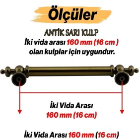 Resim Tuğra Metal 160 mm 16 cm Mobilya Mutfak Çekmece Dolabı Dolap Kulpu Kulbu Kulpları Antik Sarı 4 Adet 