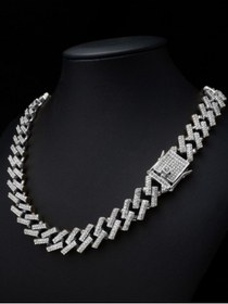 Resim Çeko Chain 15mm Prong Cuban Chaın Taşlı Çelik Kolye 