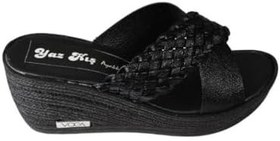 Resim YAZKIŞ Kadın Siyah Çapraz Bantlı Örgü 7cm Dolgu Topuk Terlik Siyah 39 