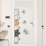 Resim Çocuk Odası Yatak Odası Kapı Stickerı Ev Dekorasyon Stickerı Kendinden Yapışkanlı - Karikatür Altı Yavru Kedi Arhat 