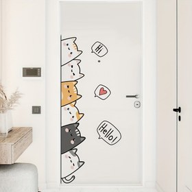 Resim Çocuk Odası Yatak Odası Kapı Stickerı Ev Dekorasyon Stickerı Kendinden Yapışkanlı - Karikatür Altı Yavru Kedi Arhat 