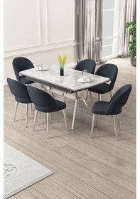Resim Canisa Weps Serisi 89x150 Açılabilir Lak Panel Rampla Gri Krom Ayak Masa Takımı Ve 6 Antrasit Sandalye Rampla Gri Masa Antrasit Sandalye Krom Ayak 