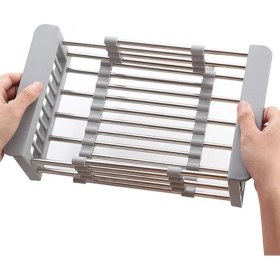 Resim CetKing Uzatılabilir Bulaşık Kurutma Rafı, Lavabo Üzerinde Paslanmaz Çelik Bulaşık Süzgeci, Ayarlanabilir Kollu Bulaşık Süzgeci, Lavaboda Veya Tezgahta Bulaşıklık 