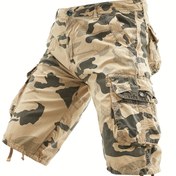 Resim Erkekler İçin %100 Pamuklu Kamuflaj Kargo Şort - Çok Cepli Outdoor Streetwear, Normal Kesim & Elde Yıkama/Kuru Temizleme Bakımı, Macera Giyimi 