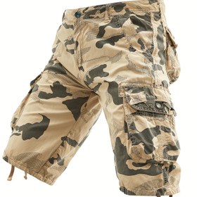 Resim Erkekler İçin %100 Pamuklu Kamuflaj Kargo Şort - Çok Cepli Outdoor Streetwear, Normal Kesim & Elde Yıkama/Kuru Temizleme Bakımı, Macera Giyimi 