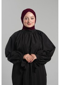 Resim Hürrem Bone Bordo Pratik Hazır Geçmeli Tesettür Eşarp Sandy Arkadan Çıtçıtlı Piliseli Hijab 2406 16 Bordo 