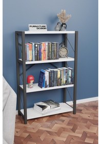 Resim Metal Kitaplık 4 Raflı Dekoratif Kitaplık Raf Beyaz 