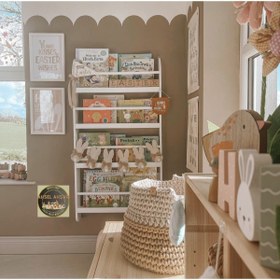 Resim Ahsel Ahşap Montessori Çocuk Odası Mobilyası Montessori Duvar Kitaplığı, Duvar Rafı, Çocuk odası kitaplık, Beyaz kitaplık 