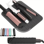 Resim 2-in-1 Silikon Isıya Dayanıklı Mat, Taşınabilir Seyahat Yalıtım Aracı Ped Koruyucu Depolama Çantası, Kıvırma Makineleri, Düz Makineler ve Diğer Saç Stil Aracılar için Uygun 21.08 * 16.0 cm 