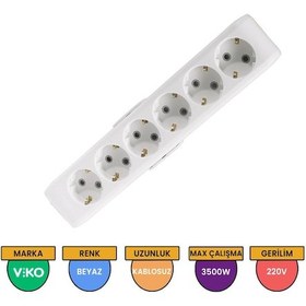 Resim Viko Multi-let 6'lı Grup Priz Topraklı Çocuk Korumalı Klemensli Beyaz - 90113600 