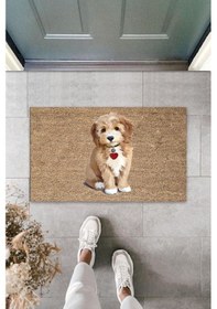Resim Kahverengi Kapı Önü Paspası Sevimli Köpekcik Desen K-3208 