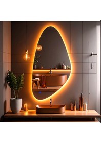 Resim Alvora Amber Led'li Lazer Kumlamalı Lavabo & Banyo Aynası Dokunmatik Sensörlü 100 X 50 Cm Turuncu 