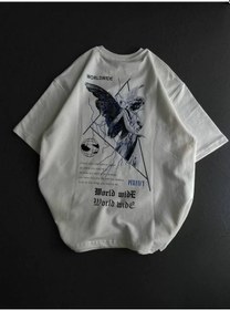 Resim Baskılı Unisex Günlük Stil Beyaz Eskiz Çizim Oversize Tişört 