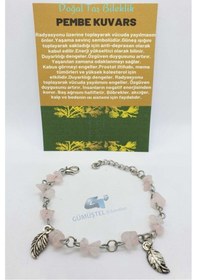Resim Gümüştel El Sanatları Sertifikalı Pembe Kuvars Taşı Bileklik Orijinal Doğal Taş Tasarım Bileklik Çok Renkli 