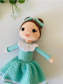 Resim Şirin Bebek El Emeği Örgü Amigurumi Oyuncak Açık Yeşil 