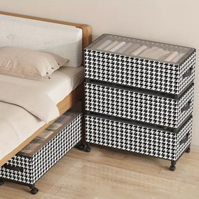 Resim Houndstooth Under-Bed Depolama Kutusu Tekerleklerle - Giysiler, Oyuncaklar ve Aksesuarlar için Toz Geçirmez Düzenleyici, Non-Woven Kumaş, Dikdörtgen Şekil, Ev ve Yurt Kullanımı için Mükemmel, Giysiler Düzenleyici Depolama, Yatak Altı Depolama 