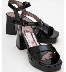 Resim Lisbon Siyah Rugan Çapraz Bantlı Kadın Platform Topuklu Ayakkabı Siyah Rgn 