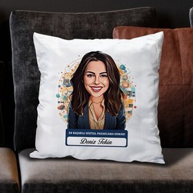 Resim Karikatürlü En İyi Kadın Pazarlama Uzmanı Yastık 