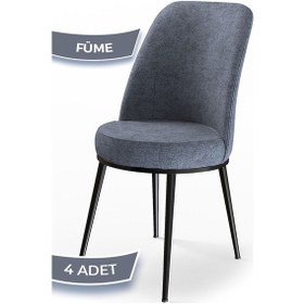 Resim Canisa Dexa Serisi, Üst Kalite Mutfak Sandalyesi, Metal Siyah Iskeletli, 4 Adet Füme Sandalye Füme Sandalye 