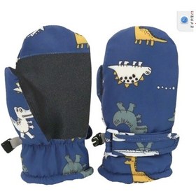 Resim Açıklaci - Yeşil Sarı Beyaz Dino Ici Pufudik Sicak Tutan Yumusacik Su Gecirmez Kayak Eldiven 