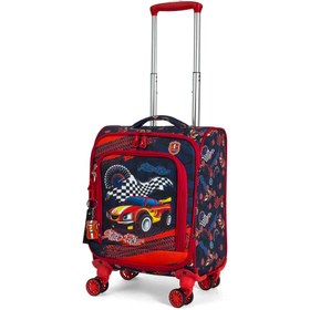 Resim Araba Desenli 4 Tekerlekli Çocuk Valizi, Eğlenceli Seyahat Arkadaşı - Araba Desenli 