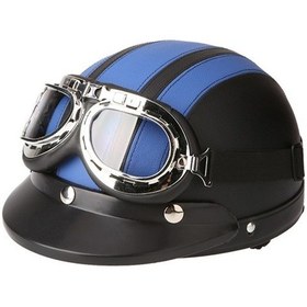 Resim Motorcycle Scooter Open Face Half Leather Helmet With Visor Uv Iy841a Açık Mavi 