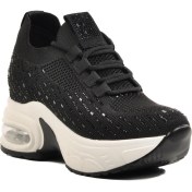 Resim Ayakmod Siyah Taşlı Air Tabanlı Kadın Sneaker 