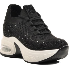 Resim Ayakmod Siyah Taşlı Air Tabanlı Kadın Sneaker 