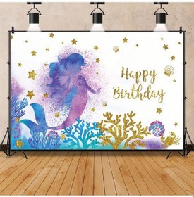 Resim Denizkızı Mutlu Doğum Günü Zemin Banner Arka Plan Çocuklar Vinil Dekorasyon D - 120 - 80 Cm 