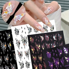 Resim 4 Adet 3D Kelebek Çizimli Nail Art Sticker, Kendiliğinden Yapışkan Çizim, Hayvan Desenli Plastik Tırnak Dekorasyonu, Parıltı Bitim, Kokuşuz, Tek Kullanımlık, DIY Akrilik Tırnak Tasarımı için 