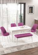 Resim Canisa Concept Via Serisi Açılabilir Mutfak Masası Takımı Beyaz Masa 4 Mor Sandalye 1 Bench 