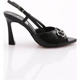 Resim Dgn 6753 Kadın Metal Aksesuarli Topuklu Abiye Ayakkabi Siyah 